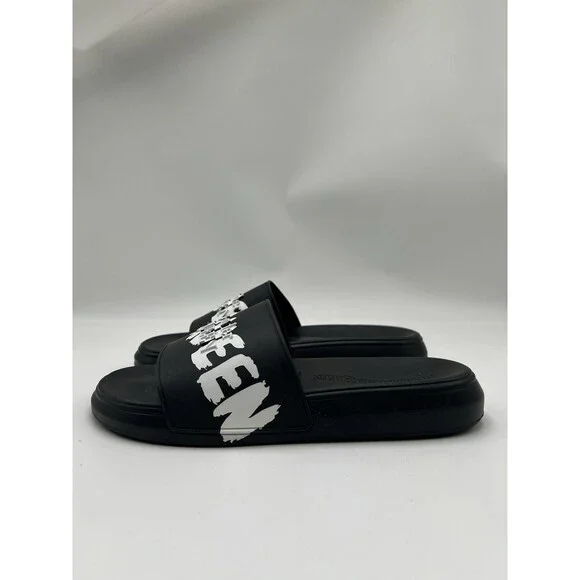 Alexander McQueen Graffiti Logo black rubber pool slide Size 42 M